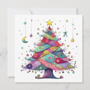 Whimsical Christmas Tree, Folk Art Style Holiday Card