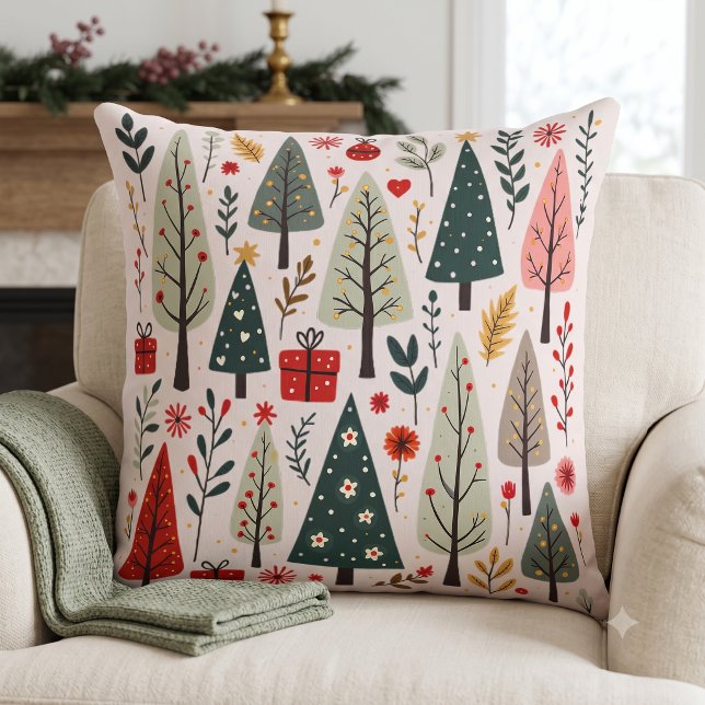 Whimsical Christmas Tree Forest Cushion (Whimsical Christmas Tree Forest Throw Pillow)