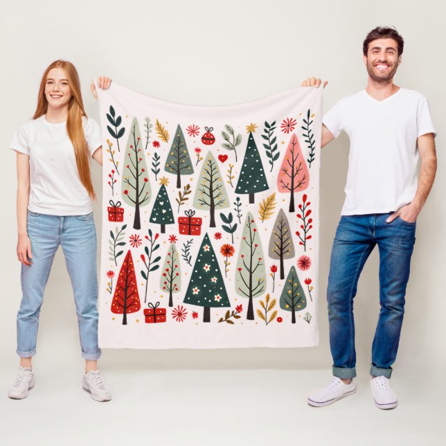 Whimsical Christmas Tree Forest Fleece Blanket (In Situ)