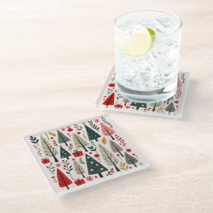 Whimsical Christmas Tree Forest Glass Coaster