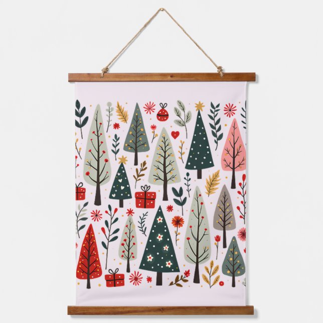 Whimsical Christmas Tree Forest Hanging Tapestry (Front)