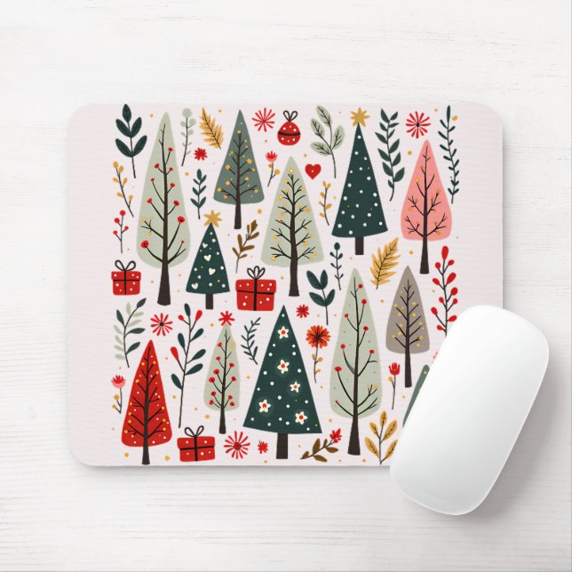 Whimsical Christmas Tree Forest Mouse Mat (With Mouse)