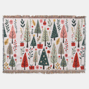 Whimsical Christmas Tree Forest Throw Blanket