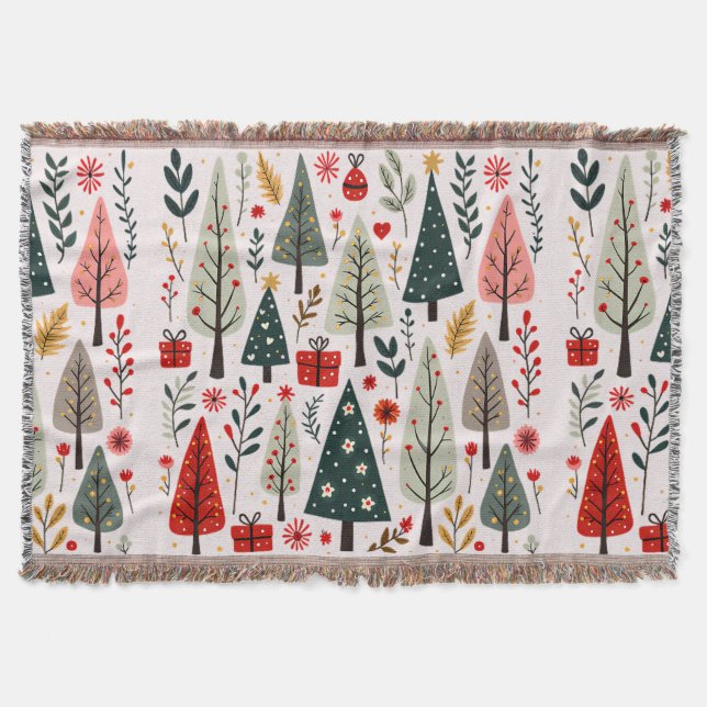 Whimsical Christmas Tree Forest Throw Blanket (Front)