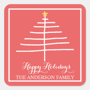 Whimsical Christmas Tree Holiday Gift Square Sticker