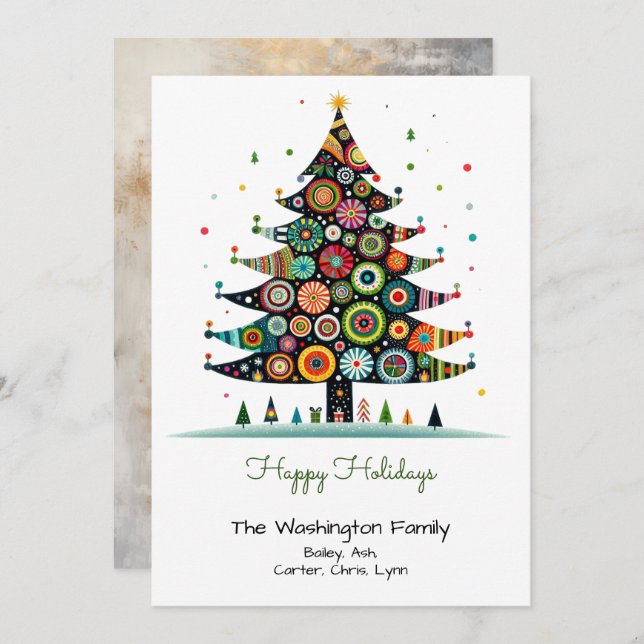 Whimsical Christmas Tree Illustration Happy  Holiday Card (Front/Back)