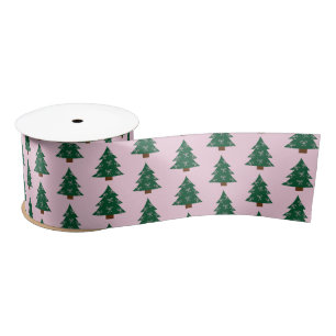 Whimsical Christmas Tree In Pink Ribbons Satin Ribbon