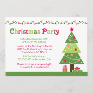 Whimsical christmas tree lights party invitation
