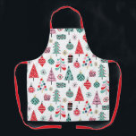 Whimsical Christmas Tree | Modern Holiday Pattern Apron<br><div class="desc">Add holiday cheer to your kitchen with this whimsical Christmas apron featuring a playful pattern of Christmas trees, ornaments, gifts, and snowflakes in red, pink, and teal. The festive all-over print design makes it perfect for holiday baking, cooking, and entertaining. A thoughtful Christmas gift for bakers, moms, and hosts. This...</div>