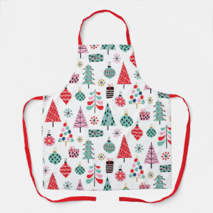 Whimsical Christmas Tree   Modern Holiday Pattern Apron