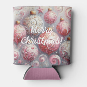 Whimsical Christmas Tree Ornaments Balls Pink Can Cooler