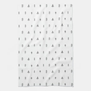 Whimsical Christmas Tree Pattern - Black & White Tea Towel