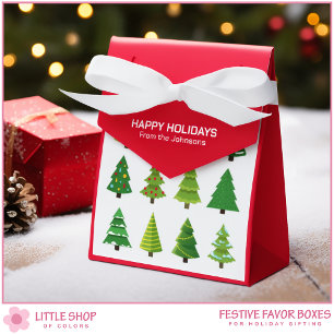 Whimsical Christmas Tree Pattern Customisable Tent Favour Box