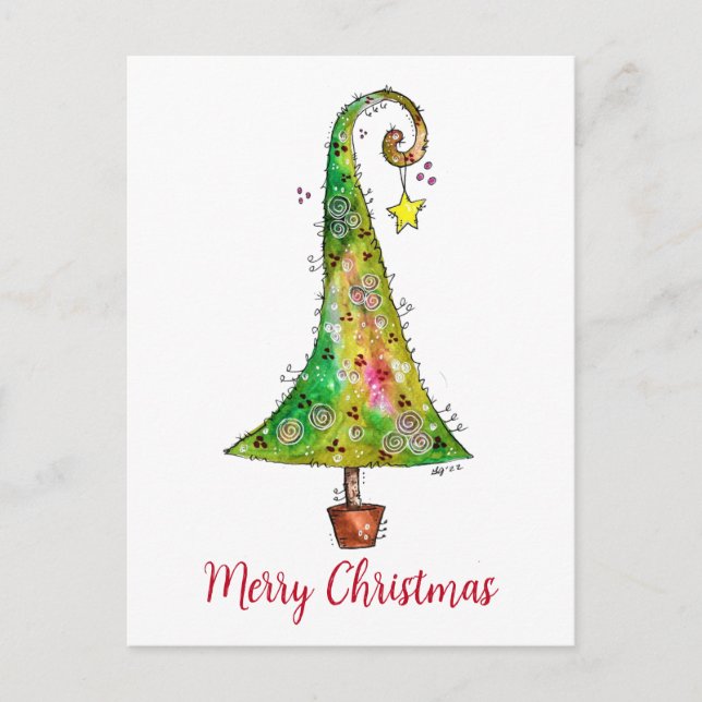 Whimsical Christmas Tree Postcard (Front)