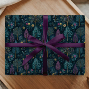 Whimsical Christmas Tree Purple and Teal Pattern  Wrapping Paper