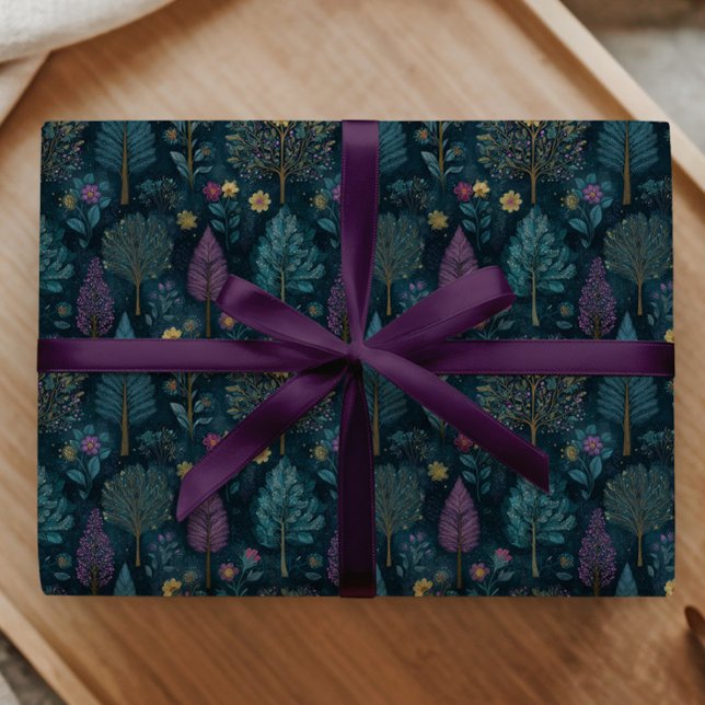 Whimsical Christmas Tree Purple and Teal Pattern  Wrapping Paper (Creator Uploaded)