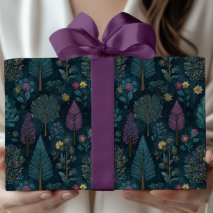 Whimsical Christmas Tree Purple and Teal Pattern Wrapping Paper Sheet