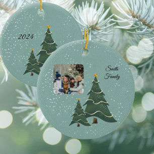Whimsical Christmas Tree Scene Photo Ceramic Tree Decoration