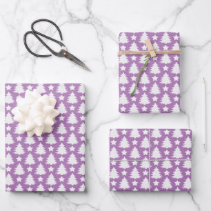 Whimsical Christmas Tree Star Purple White  Wrapping Paper Sheet