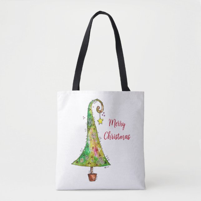 Whimsical Christmas Tree Tote Bag (Front)