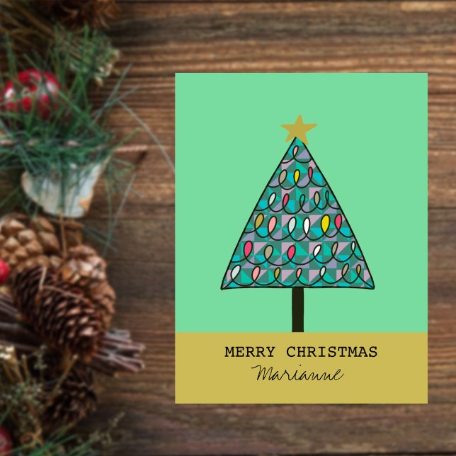 Whimsical Christmas Tree with Lights Named Postcard (Creator Uploaded)