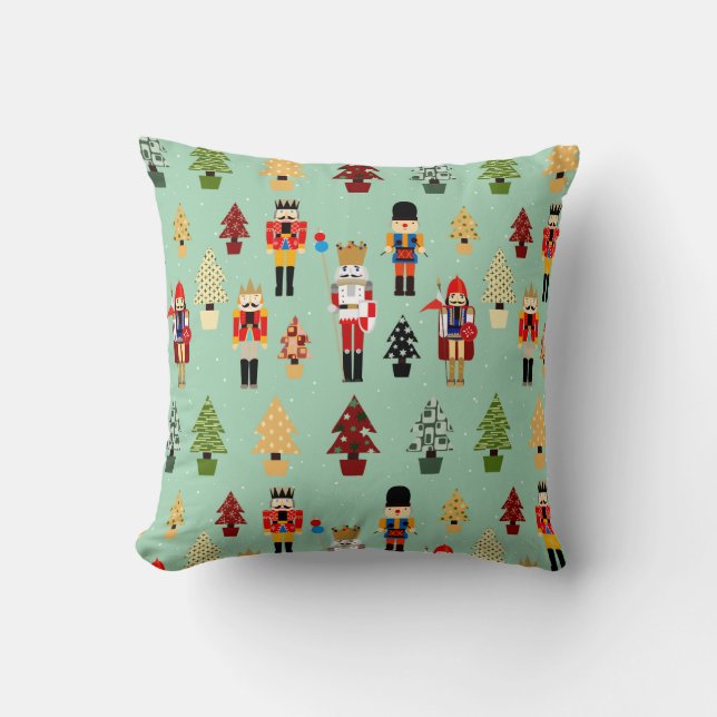 Whimsical Christmas Trees and Nutcrackers Cushion (Front)