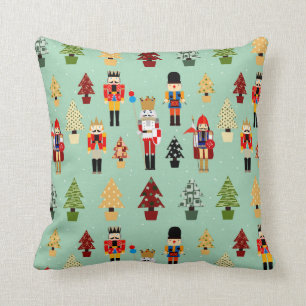 Whimsical Christmas Trees and Nutcrackers Cushion