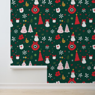 Whimsical Christmas Trees and Snowmen Wallpaper