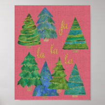 Whimsical Christmas trees art print