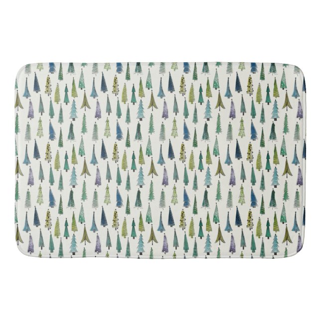 Whimsical Christmas Trees Bath Mat (Front)