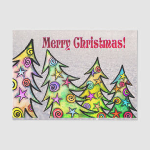 Whimsical Christmas Trees & Birdie Merry Christmas Tissue Paper