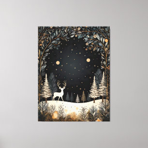 Whimsical Christmas Trees, Deer and Foliage  Canvas Print