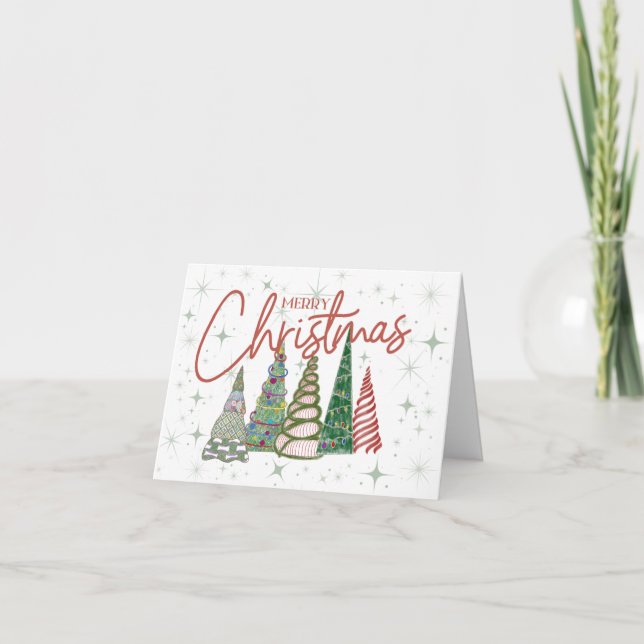 Whimsical Christmas Trees Holiday Card (Front)