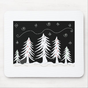 Whimsical Christmas Trees in Black and White Mouse Mat