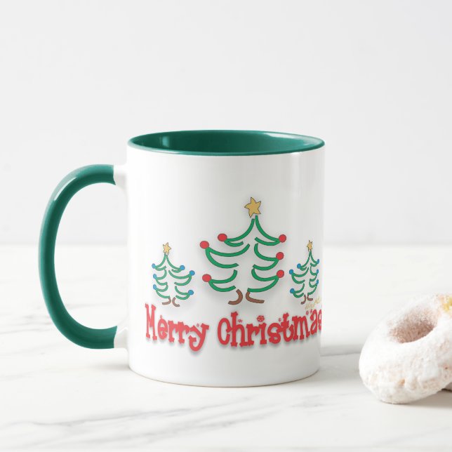 "Whimsical" Christmas Trees Mug (With Donut)
