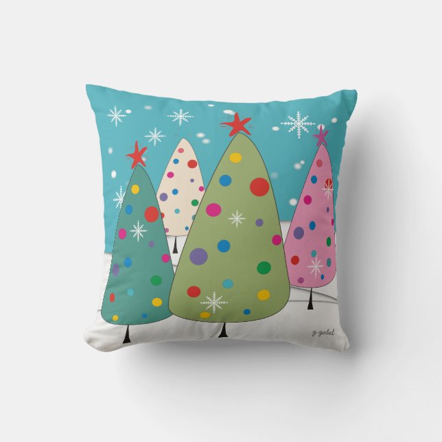 Whimsical Christmas Trees Pillow (Front)