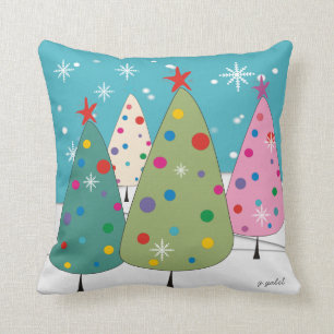 Whimsical Christmas Trees Pillow