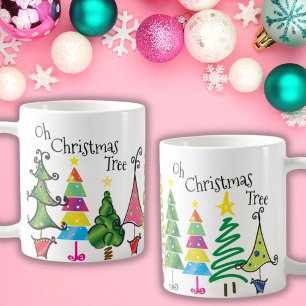 Whimsical Christmas Trees Pink Green Blue Script Coffee Mug