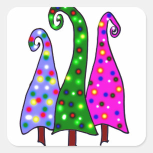 Whimsical Christmas Trees Square Sticker