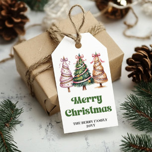 Whimsical Christmas trees watercolor custom gift Tags