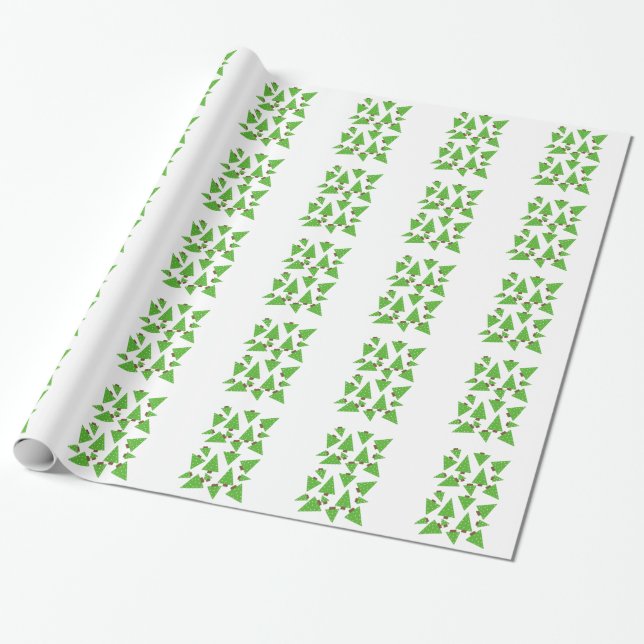 Whimsical Christmas Trees Wrapping Paper (Unrolled)
