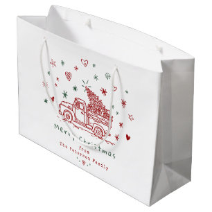 Whimsical Christmas Truck Retro Red and Green Large Gift Bag