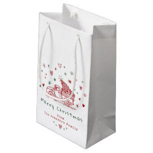 Whimsical Christmas Truck Retro Red and Green Small Gift Bag