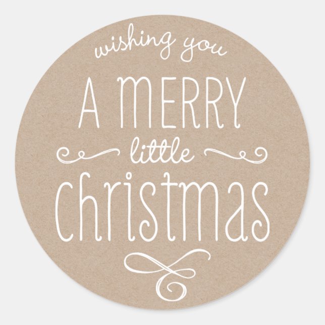 WHIMSICAL CHRISTMAS TYPOGRAPHY trendy cute kraft Classic Round Sticker (Front)