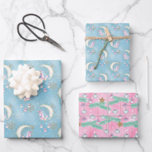 Whimsical Christmas Unicorn Wrapping Paper Sheet