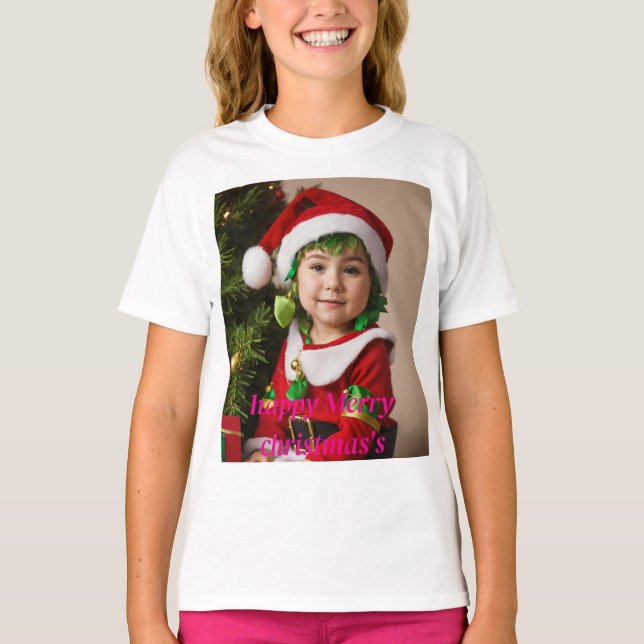 Whimsical Christmas Watercolor T-Shirt on Black (Front)