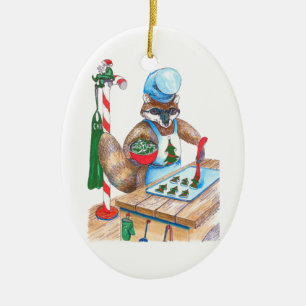 Whimsical Christmas Wildlife Chef Oval Ornament