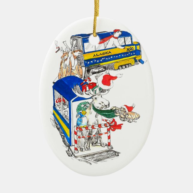 Whimsical Christmas Wildlife Train Tree Ornament (Front)