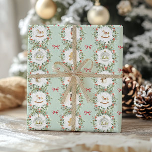 Whimsical Christmas Wreaths and Toys Wrapping Paper