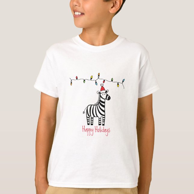 Whimsical Christmas Zebra T-Shirt (Front)